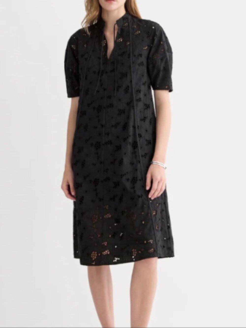 Everlane The Eyelet Midi Dress in Black Size Large NWOT Goth Witchy